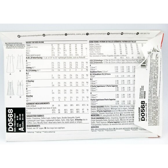 Simplicity Pattern D0568 A Size US 8-18 Misses 6 Dresses in One Sewing Uncut - Picture 2 of 2